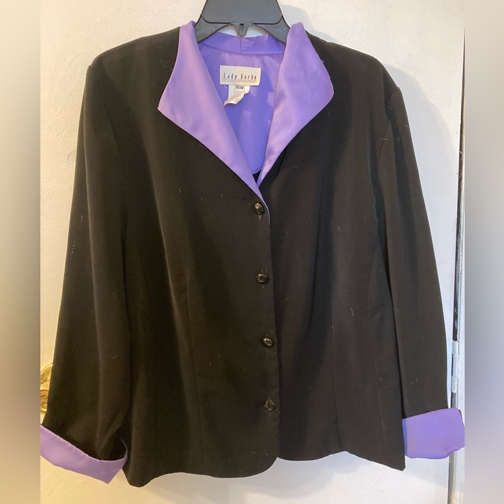 Black & Purple Lady Dorby suit jacket. Size 16W. Great condition.